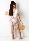 EVE Sexy Fashion Hollow Out Weave Tassel Beach Dress OSM-4330