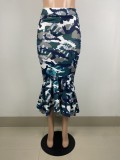 EVE Camo Print High Waist Ruffle Midi Skirt LSL-6480