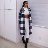 EVE Plaid Full Sleeve Buttons Long Coat ASL-6525
