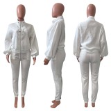 EVE Solid Fleece Zipper Sweatshirt Pants Two Piece Sets NIK-265