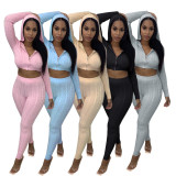 EVE Solid Color Sweater Hooded Coat And Pants Two Piece Sets PN-6738