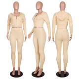 EVE Solid Color Sweater Hooded Coat And Pants Two Piece Sets PN-6738
