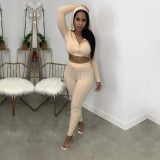 EVE Solid Color Sweater Hooded Coat And Pants Two Piece Sets PN-6738
