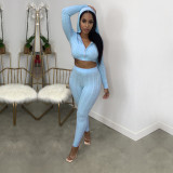 EVE Solid Color Sweater Hooded Coat And Pants Two Piece Sets PN-6738