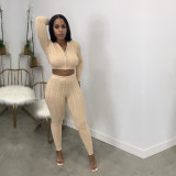 EVE Solid Color Sweater Hooded Coat And Pants Two Piece Sets PN-6738
