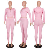 EVE Solid Color Sweater Hooded Coat And Pants Two Piece Sets PN-6738
