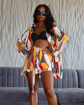 EVE Geometric Print Shirt Top And Sashes Shorts 2 Piece Sets ANDF-0803