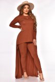 EVE Plus Size Solid Long Sleeve Irregular Top And Pants 2 Piece Sets APLF-5091