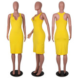 EVE Simple Solid Color Sleeveless Midi Dress PN-6710