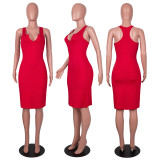 EVE Simple Solid Color Sleeveless Midi Dress PN-6710