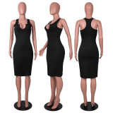 EVE Simple Solid Color Sleeveless Midi Dress PN-6710