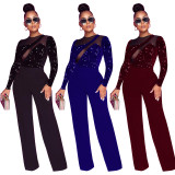 EVE Sexy Mesh Patchwork Long Sleeve Jumpsuit ME-S981