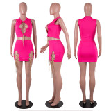 EVE Sexy Hollow Chain Tank Top And Skirt Two Piece Sets PN-6672