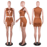 EVE Sexy Hollow Chain Tank Top And Skirt Two Piece Sets PN-6672