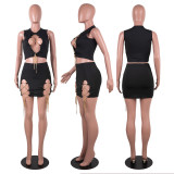 EVE Sexy Hollow Chain Tank Top And Skirt Two Piece Sets PN-6672
