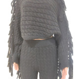 EVE Solid Knitted Tassel Long Sleeve Sweater Pants Sets TR-1186