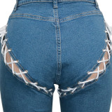 EVE Denim Lace Up Skinny Jeans Pencil Pants SH-390231