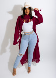 EVE Solid Knitted Tassel Long Sleeve Irregular Sweater Top TR-1188