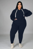 EVE Plus Size Fleece Hot Drilling Hooded Two Piece Sets WAF-77337