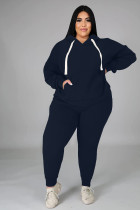 EVE Plus Size Solid Fleece Hoodies Sports 2 Piece Pants Set WAF-77330