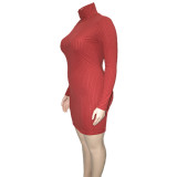 EVE Plus Size Solid Ribbed Knit High Collar Mini Dress ONY-5110
