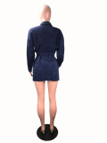 EVE Corduroy Long Sleeve Turn-Down Collar And Mini Skirts 2 Pieces Set SHA-H6123