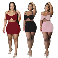 Plus Size Sexy Sling Top Mini Skirt Two Piece Sets MUE-M3016