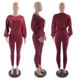 EVE Solid Knitted Long Sleeve Slim-Waist 2 Piece Sets YN-88825