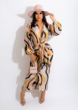 EVE Casual Printed Long Sleeve Sashes Maxi Dress BS-1296