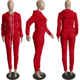 EVE Solid Sports Hooded Zipper Thick 2 Piece Pants Set FSL-F179