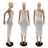 EVE White One Shoulder Sleeveless Slim Midi Dress CJF-BC3021