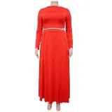 EVE Plus Size Solid Long Sleeve Maxi Skirt 2 Piece Sets NNWF-7352