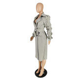 EVE Casual Full Sleeve Ruffle Belted Long Trench Coat YIS-E527