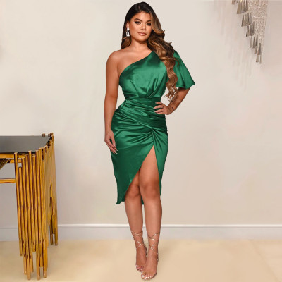 EVE Sexy One Shoulder Split Midi Dress BY-5273