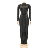 EVE Hot Drilling Mesh Sexy Long Club Dress BY-5351