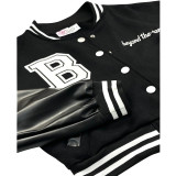 EVE Plus Size Baseball Jacket+PU Leather Mini Skirt Two Piece Sets OD-8470