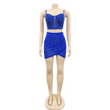 EVE Sexy Hot Drilling Mesh Cami Top Mini Skirt 2 Piece Sets BY-5260