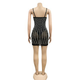 EVE Sexy Hot Drilling Pearls Spaghetti Strap Club Dress BY-5238