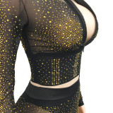 EVE Sexy Hot Drilling See Through Long Sleeve 2 Piece Sets BY-5206