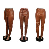 EVE Plus Size Fashion Casual Solid Color Leather Pants BLI-2156