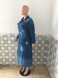 EVE Plus Size Denim Ripped Hole Full Sleeve Long Coat LX-8083