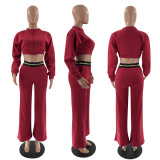 EVE Solid Fleece Zipper Long Sleeve Two Piece Pants Set YN-88829