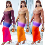 EVE Sexy Gradient Off Shoulder Slim Maxi Dress LP-66325