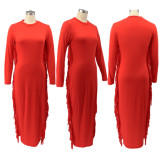 EVE Plus Size Solid Tassel Long Sleeve Maxi Dress HNIF-066