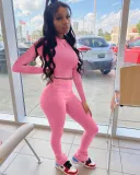 EVE Solid Long Sleeve Slim Two Piece Pants Set LM-8297