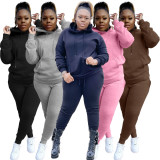 EVE Plus Size Fleece Solid Hooded Two Piece Sets YS-8839