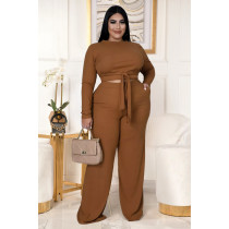 EVE Plus Size Solid Long Sleeve Two Piece Pants Set ASL-7058