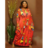 EVE Plus Size Casual Printed Long Sleeve Maxi Dress NNWF-7379