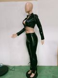 EVE PU Leather Long Sleeve Sexy 2 Piece Pants Set BN-9311