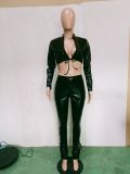 EVE PU Leather Long Sleeve Sexy 2 Piece Pants Set BN-9311